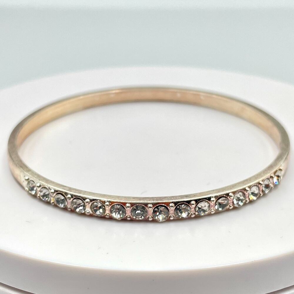 Vintage Y2K Silver Tone Rose Gold Tone Thin Rhinestone Stackable Bangle Bracelet